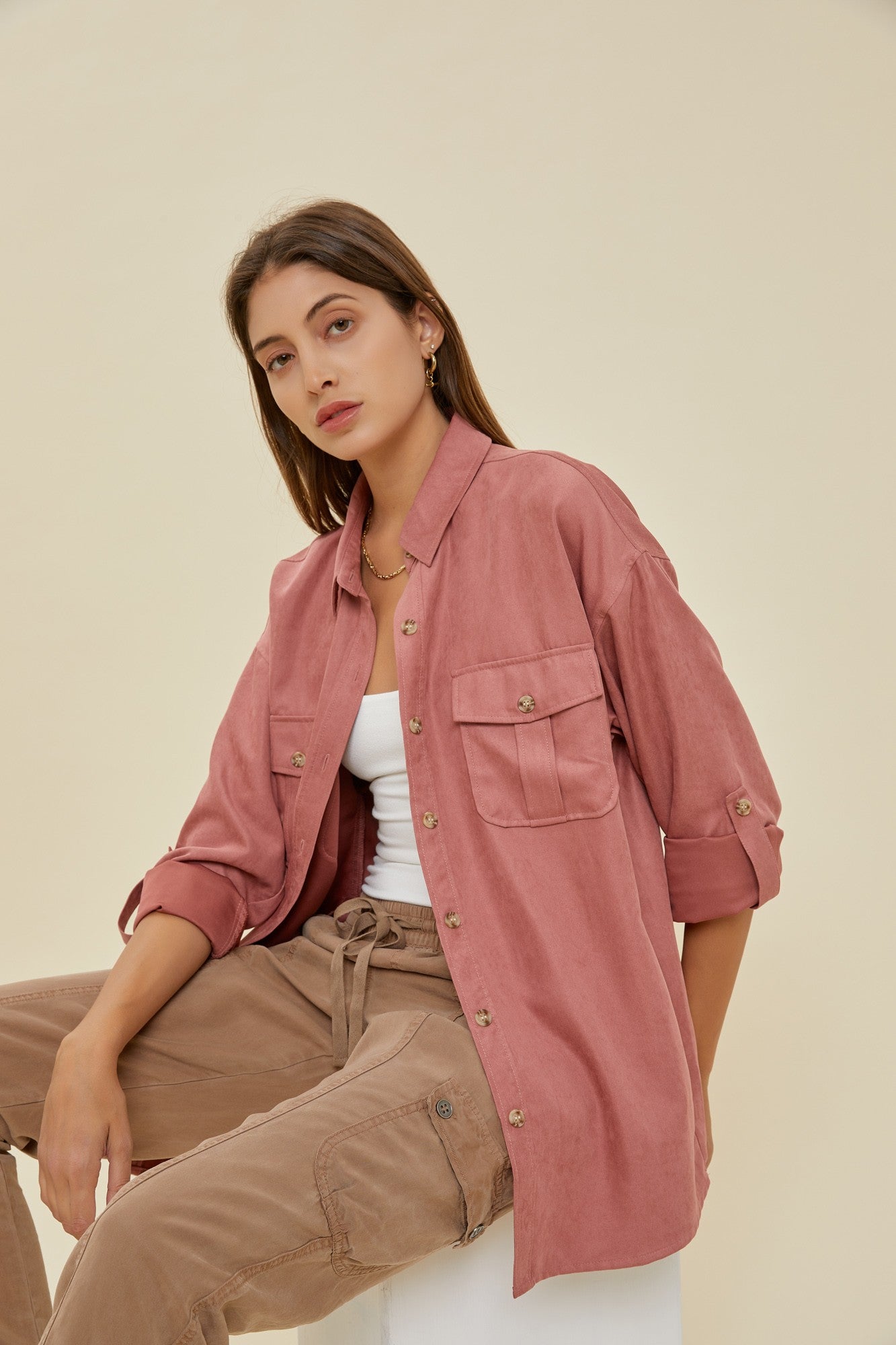 Dakota Premier Faux-Suede Shacket {Dusty Coral} CLEARANCE