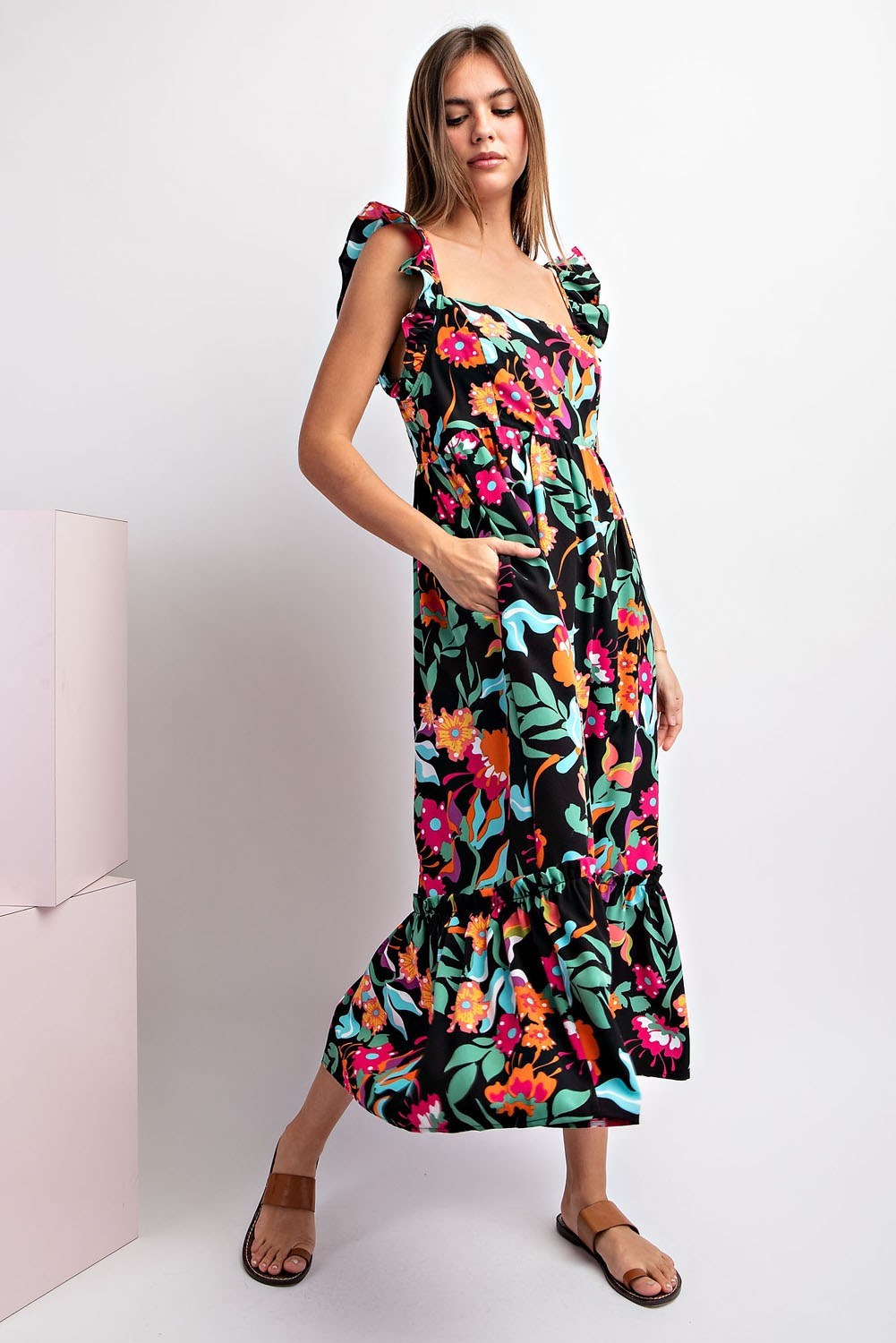 Joy Square Neck Midi Dress {Black}