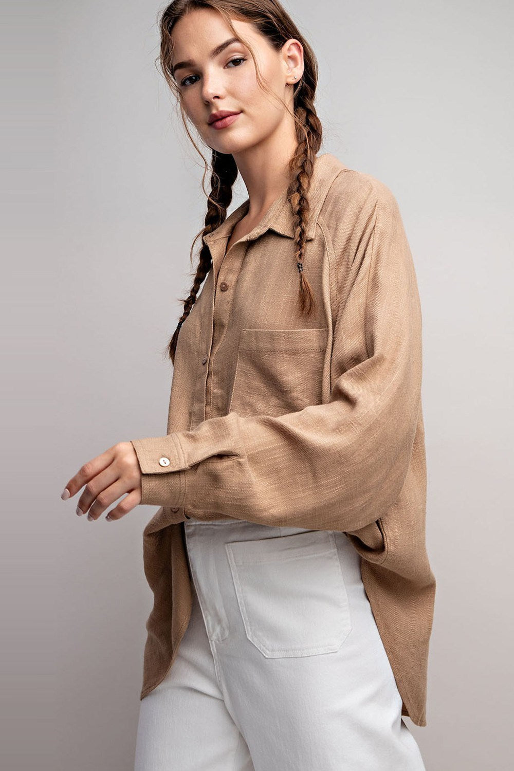Luxurious Linen Button-Down Top {Taupe}