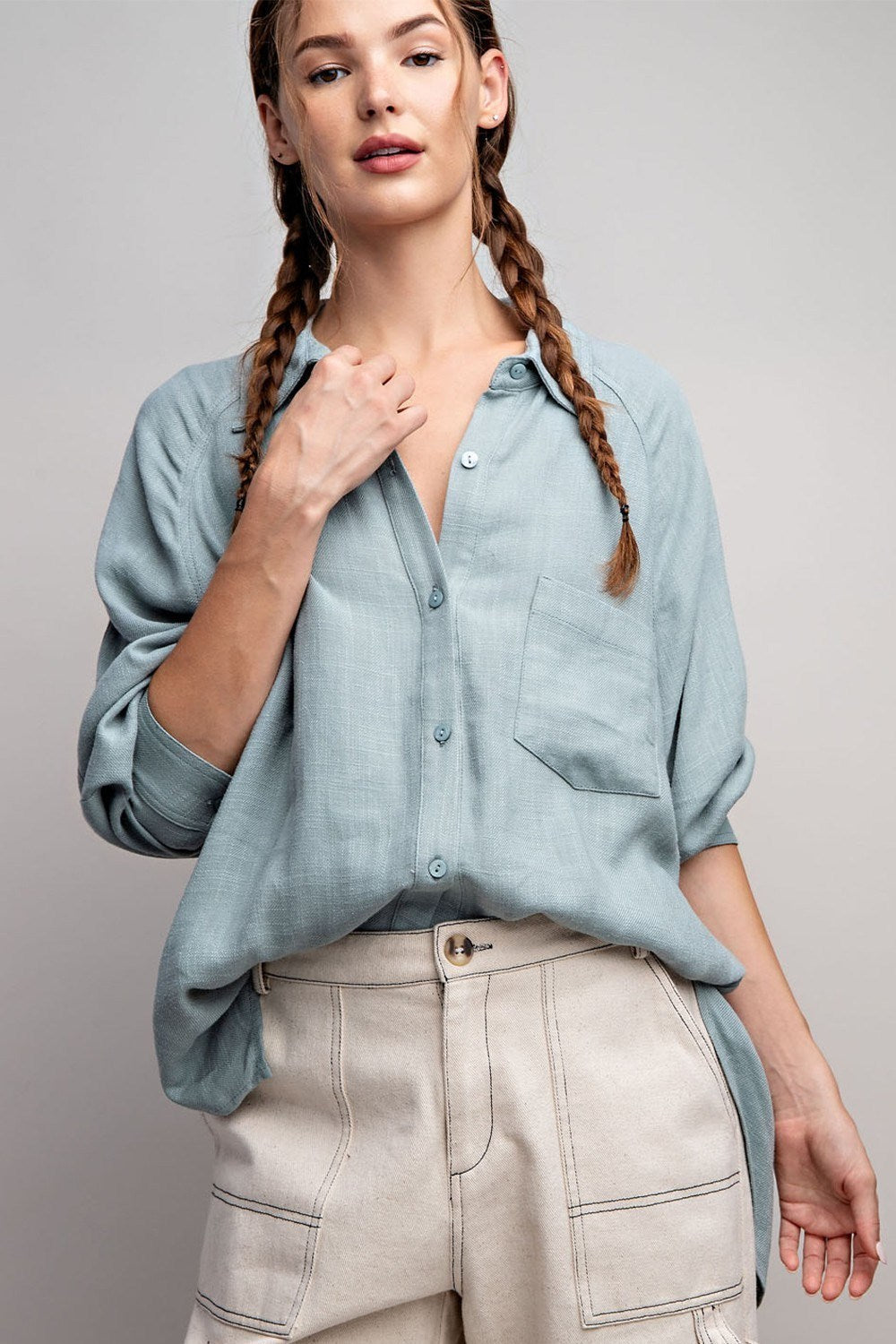 Luxurious Linen Button-Down Top {Mint}