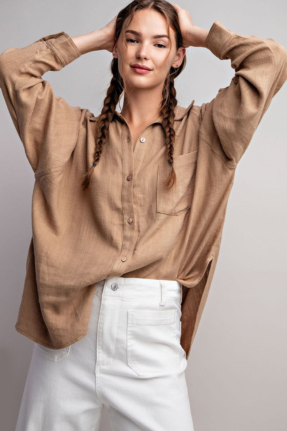 Luxurious Linen Button-Down Top {Taupe}