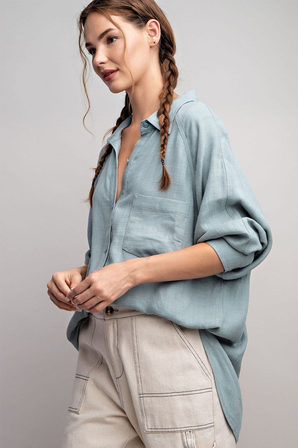 Luxurious Linen Button-Down Top {Mint}