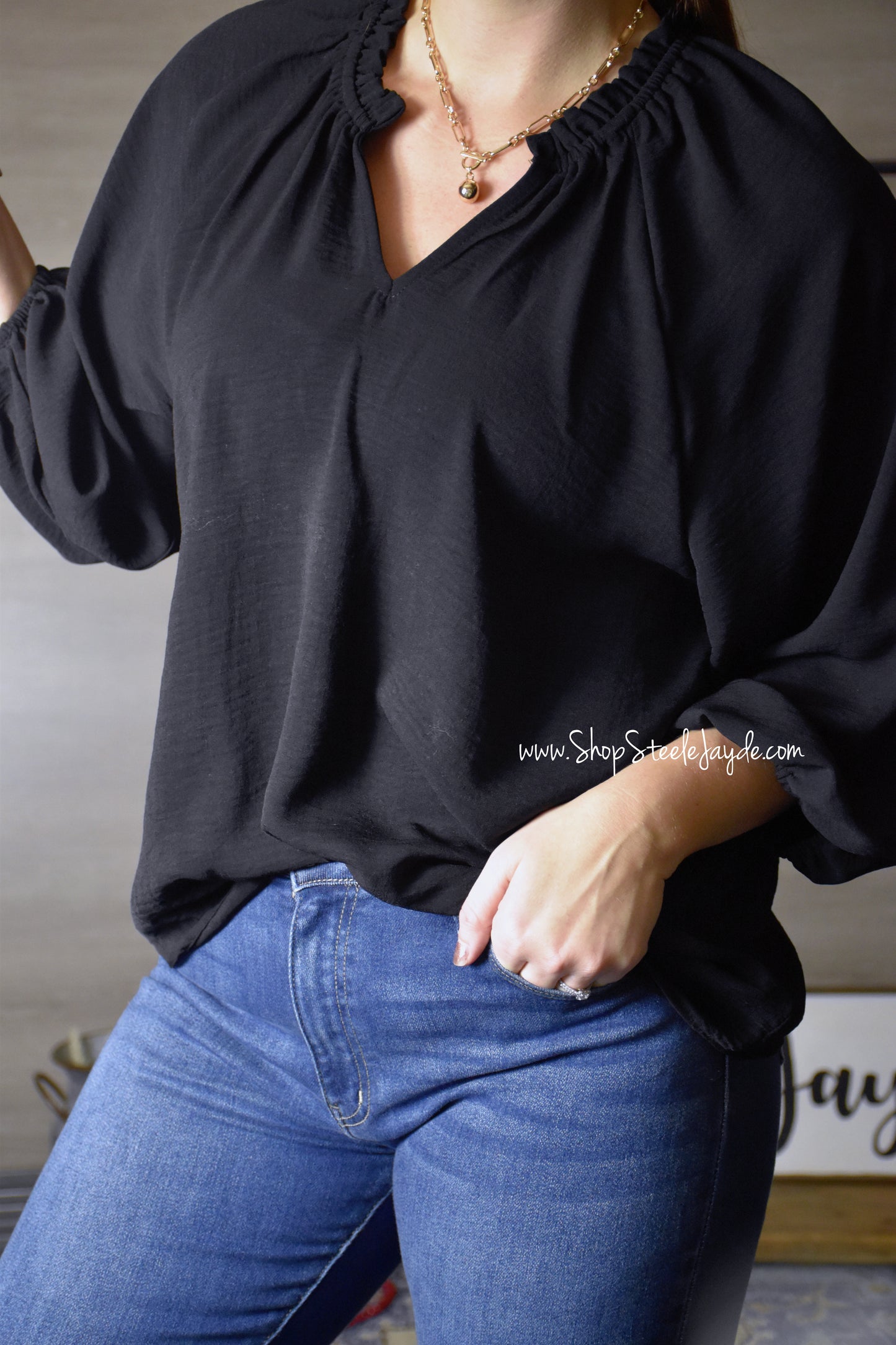 Rosa Puff Sleeve Top {Black}