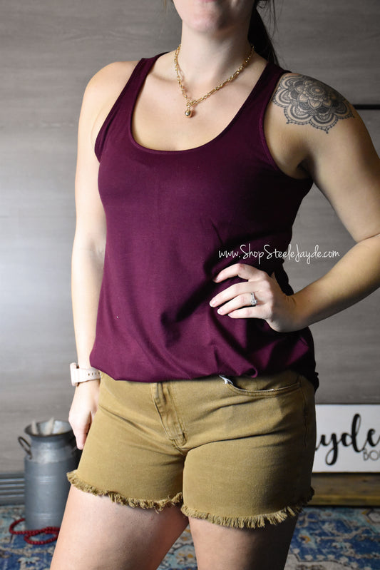 Brinn Wide Strap Flowy Tank {Burgundy} CLEARANCE