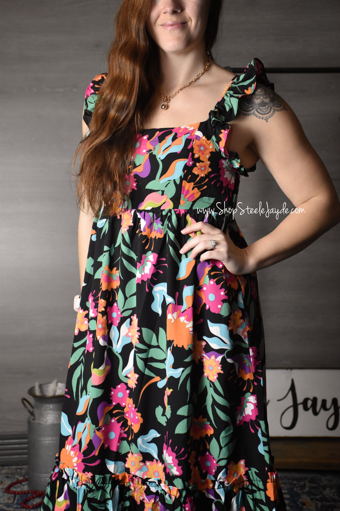 Joy Square Neck Midi Dress {Black}