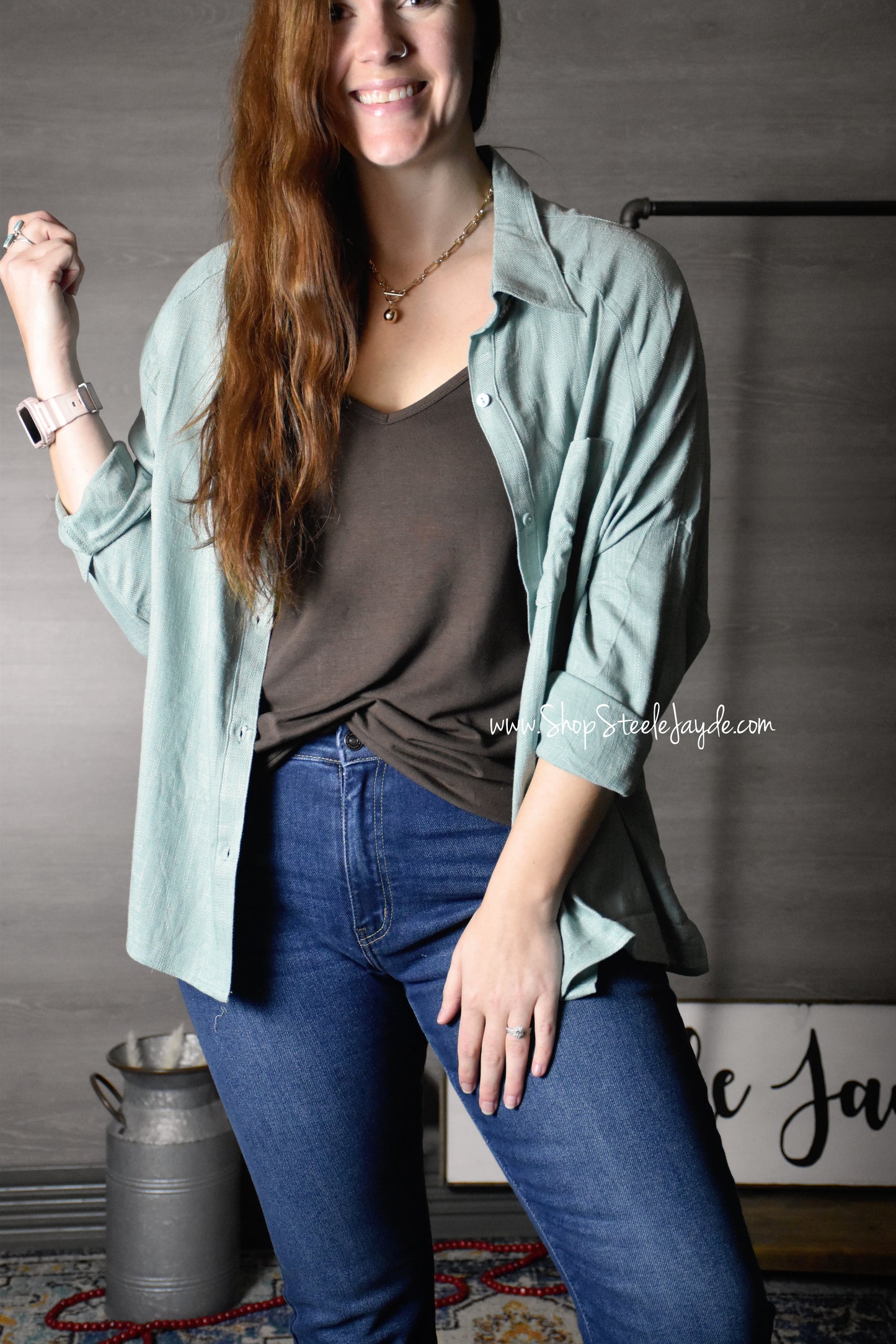 Luxurious Linen Button-Down Top {Mint}