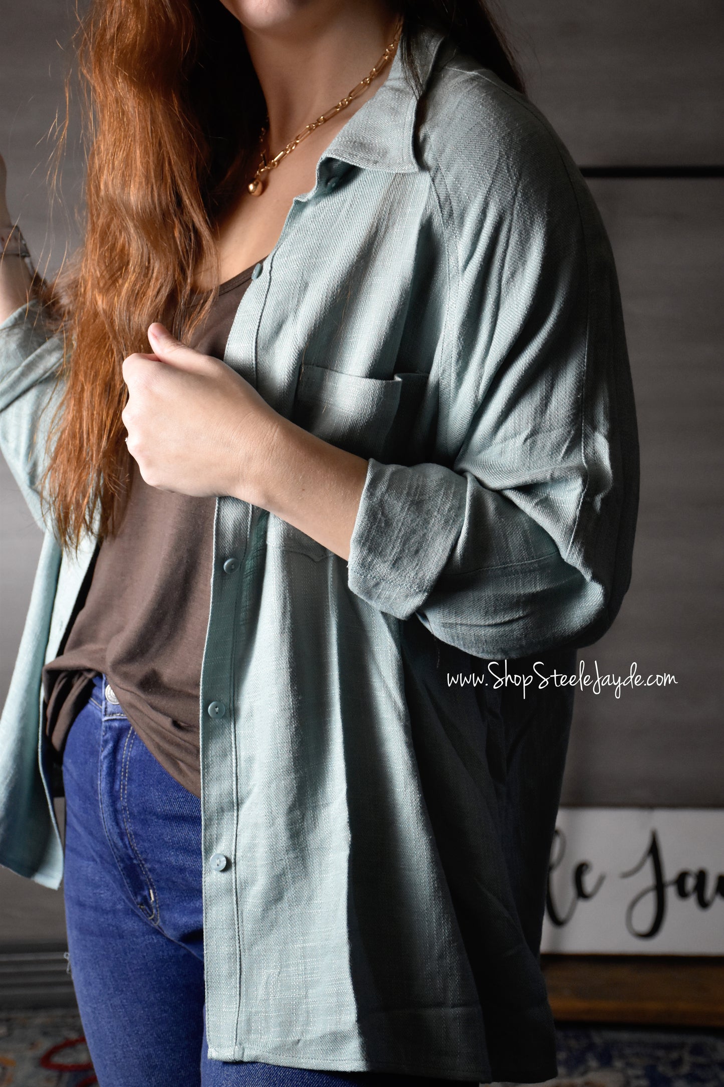 Luxurious Linen Button-Down Top {Mint}