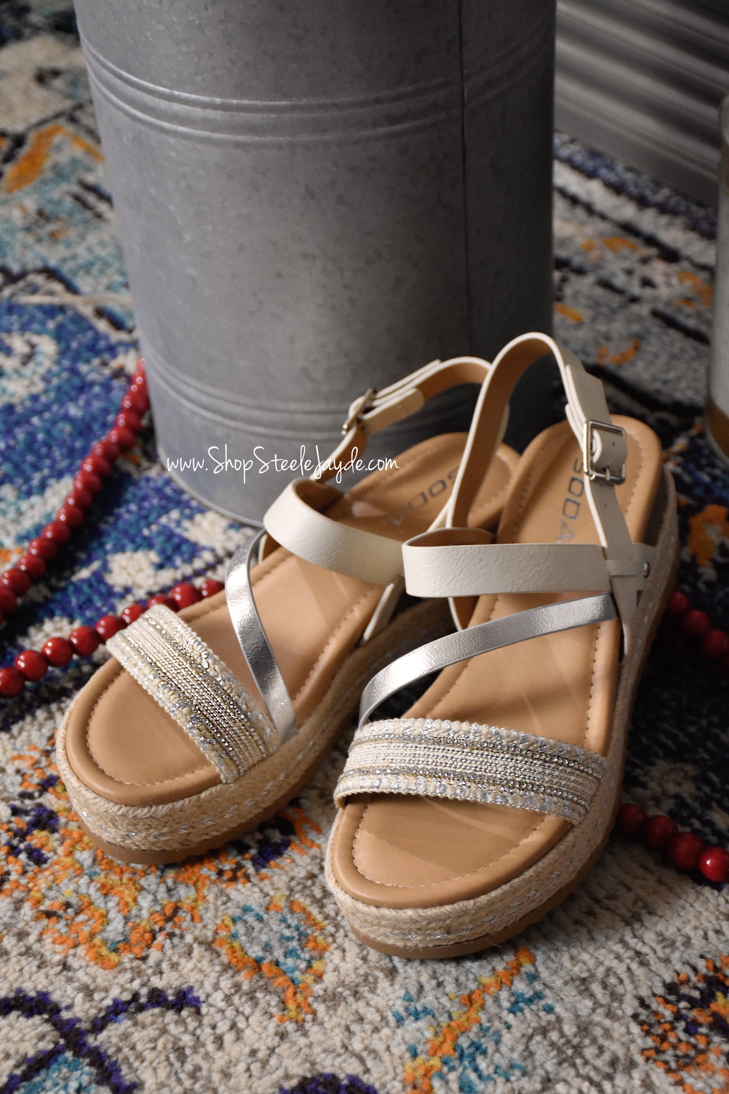 Espadrille Multi-Strap Sandal {Off-White/Silver}