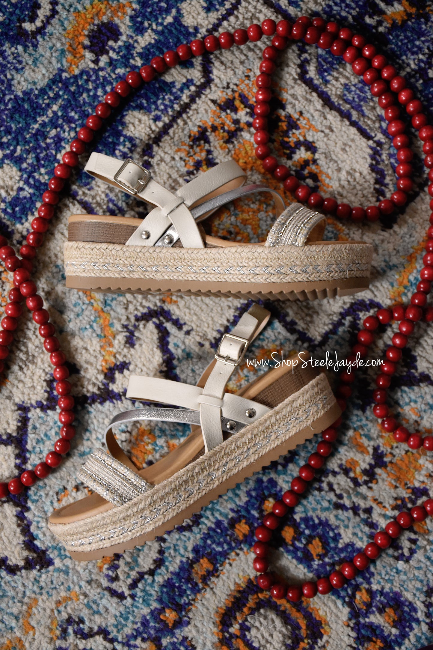 Espadrille Multi-Strap Sandal {Off-White/Silver}