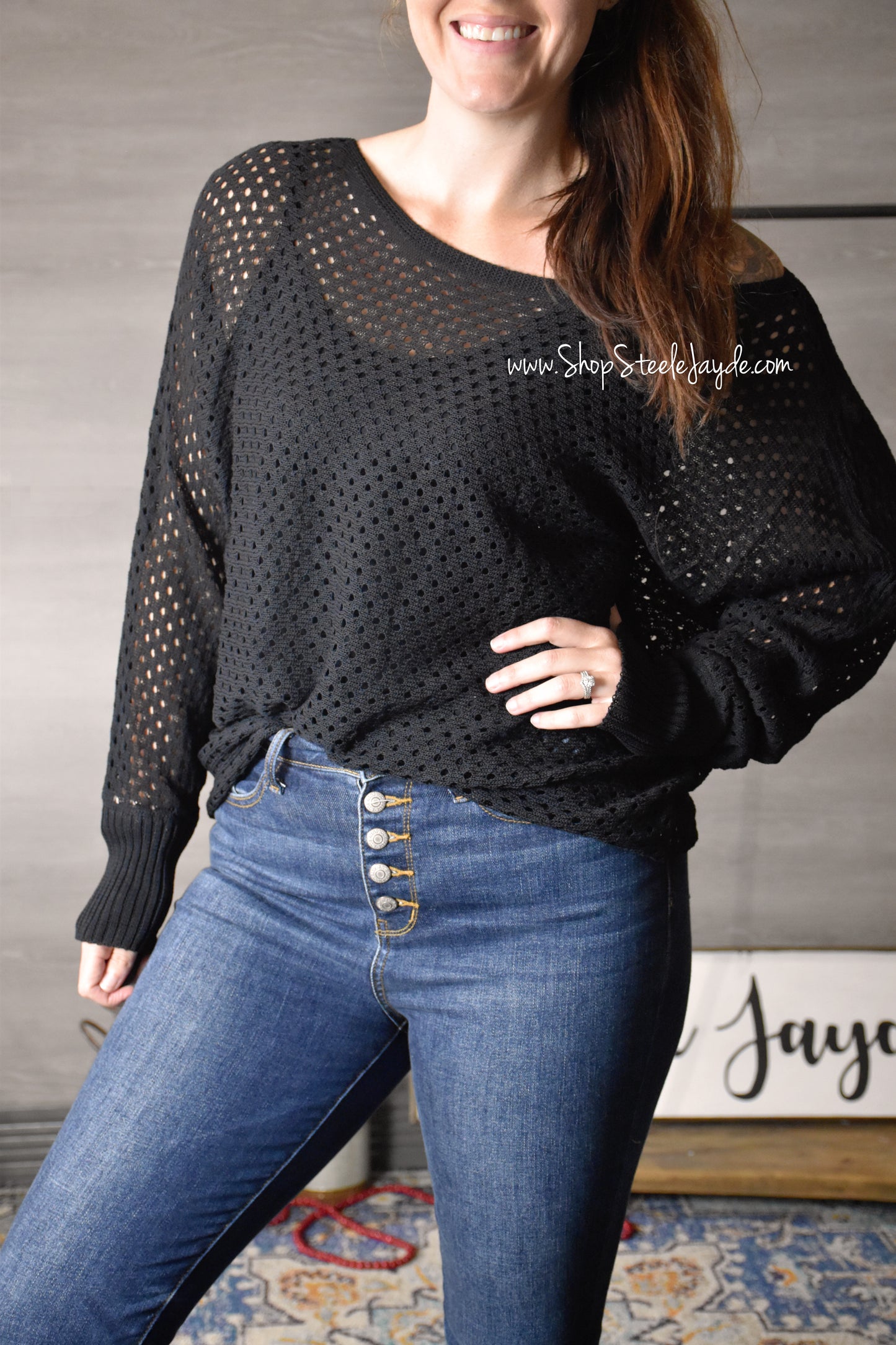 Eyelet Knit Sweater Top {Black}