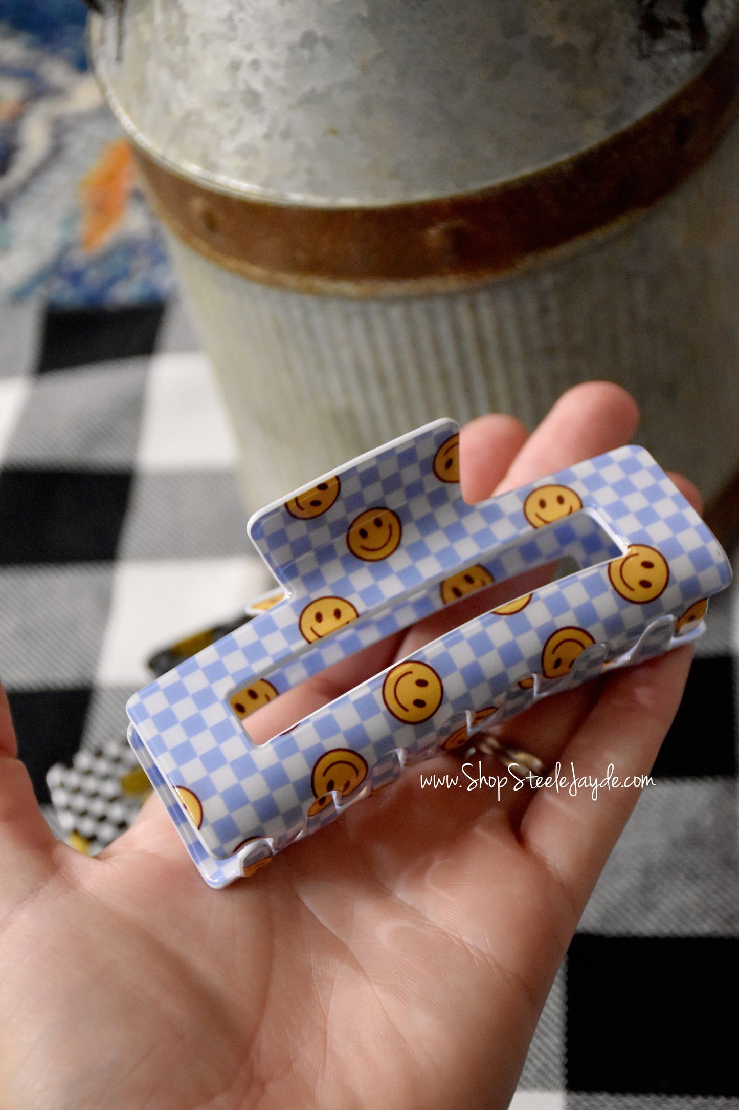 Smiley Checkered Claw Clip {Multiple Colors}