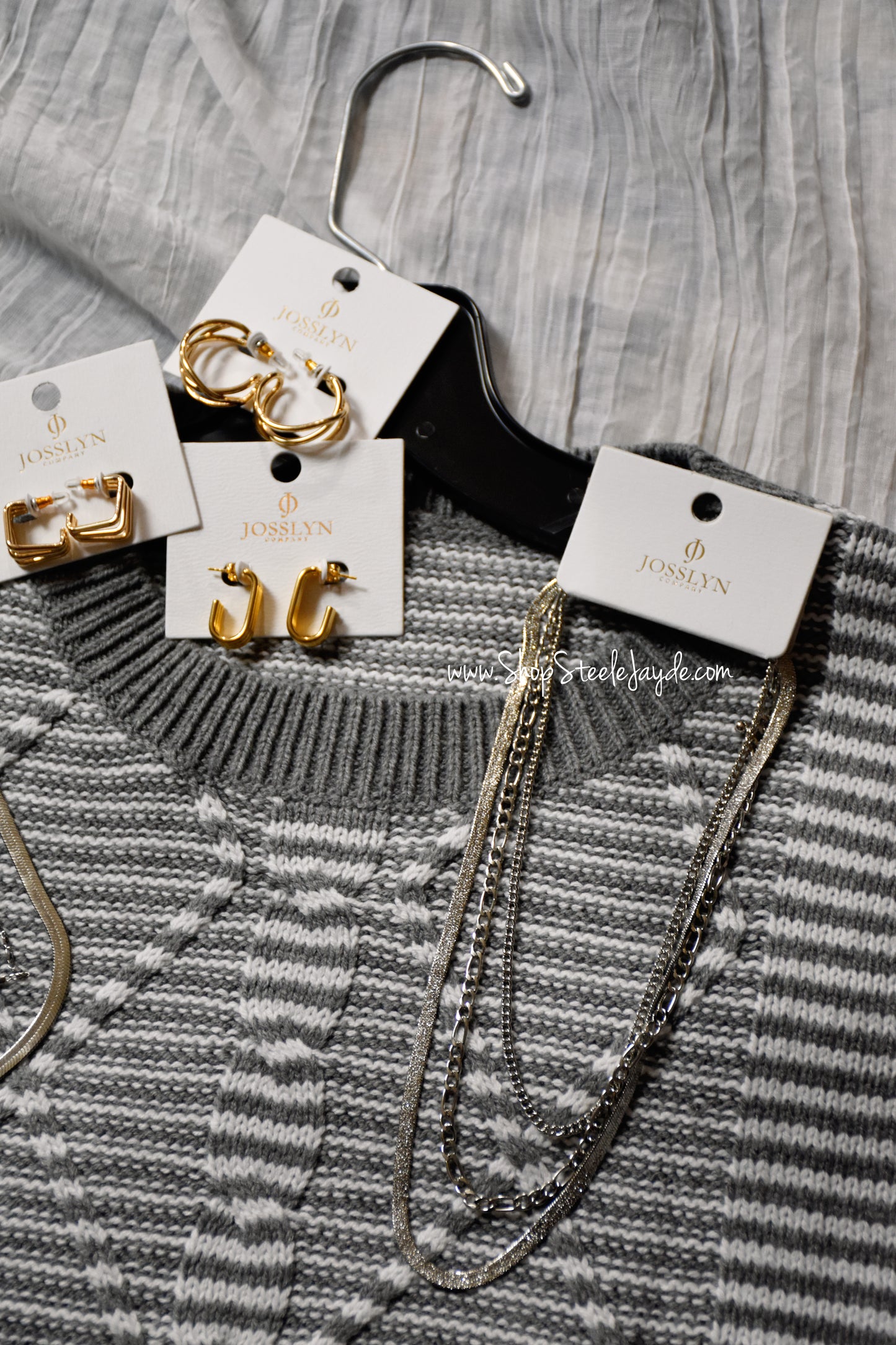 Grey & White Knit Striped Sweater Top CLEARANCE