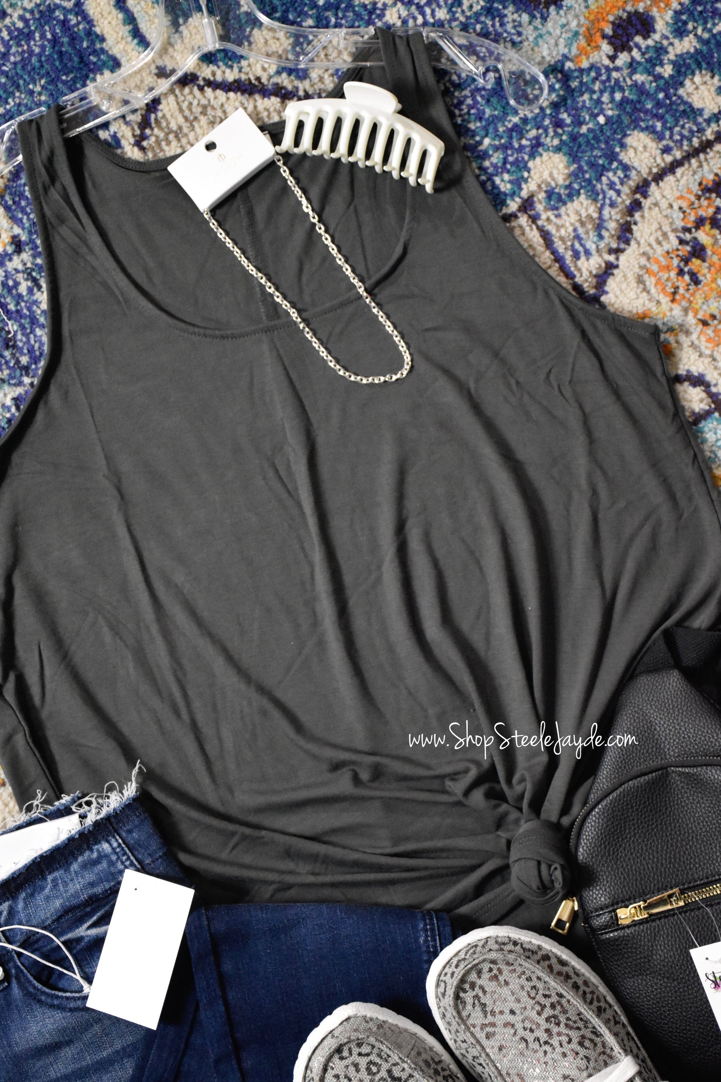 Brinn Wide Strap Flowy Tank {Ash Charcoal}