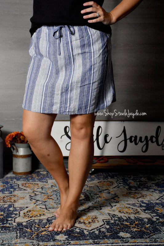 Linen Style Skort {Navy Stripe} CLEARANCE