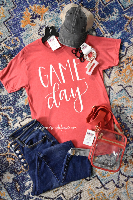 Game Day Cursive Graphic Tee {Red}