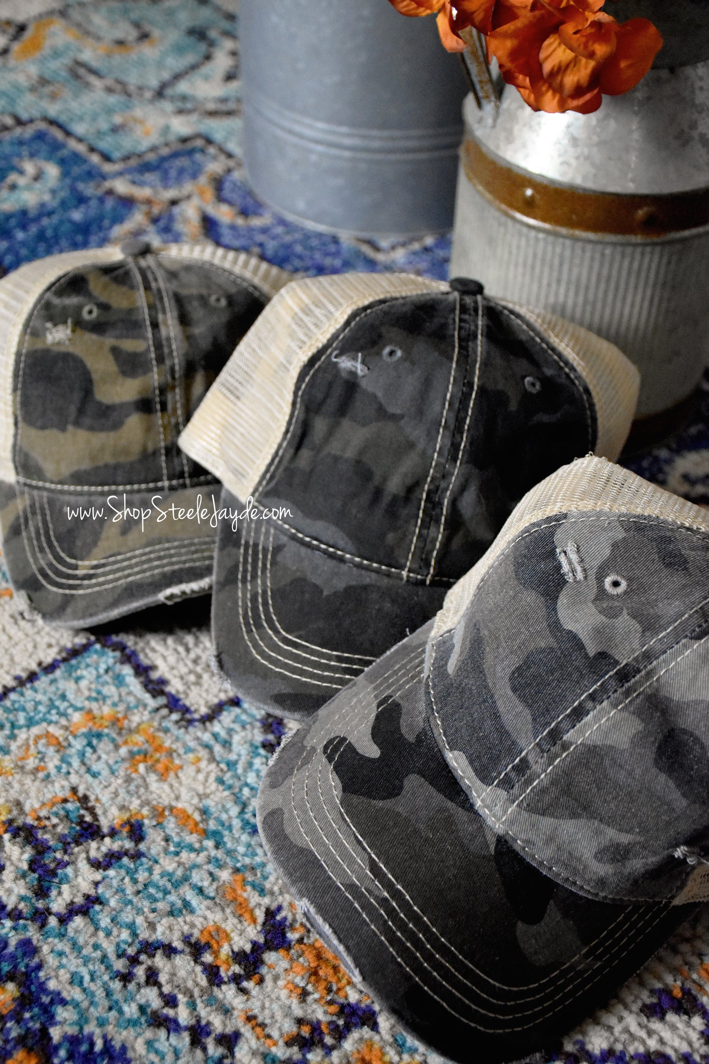 Distressed Camo Baseball Cap {Multiple Colors}
