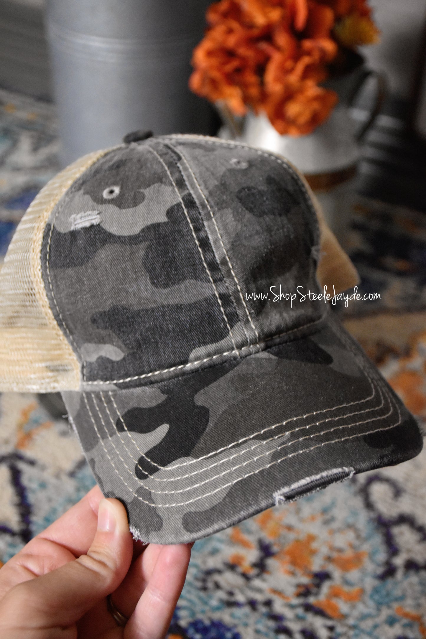 Distressed Camo Baseball Cap {Multiple Colors}