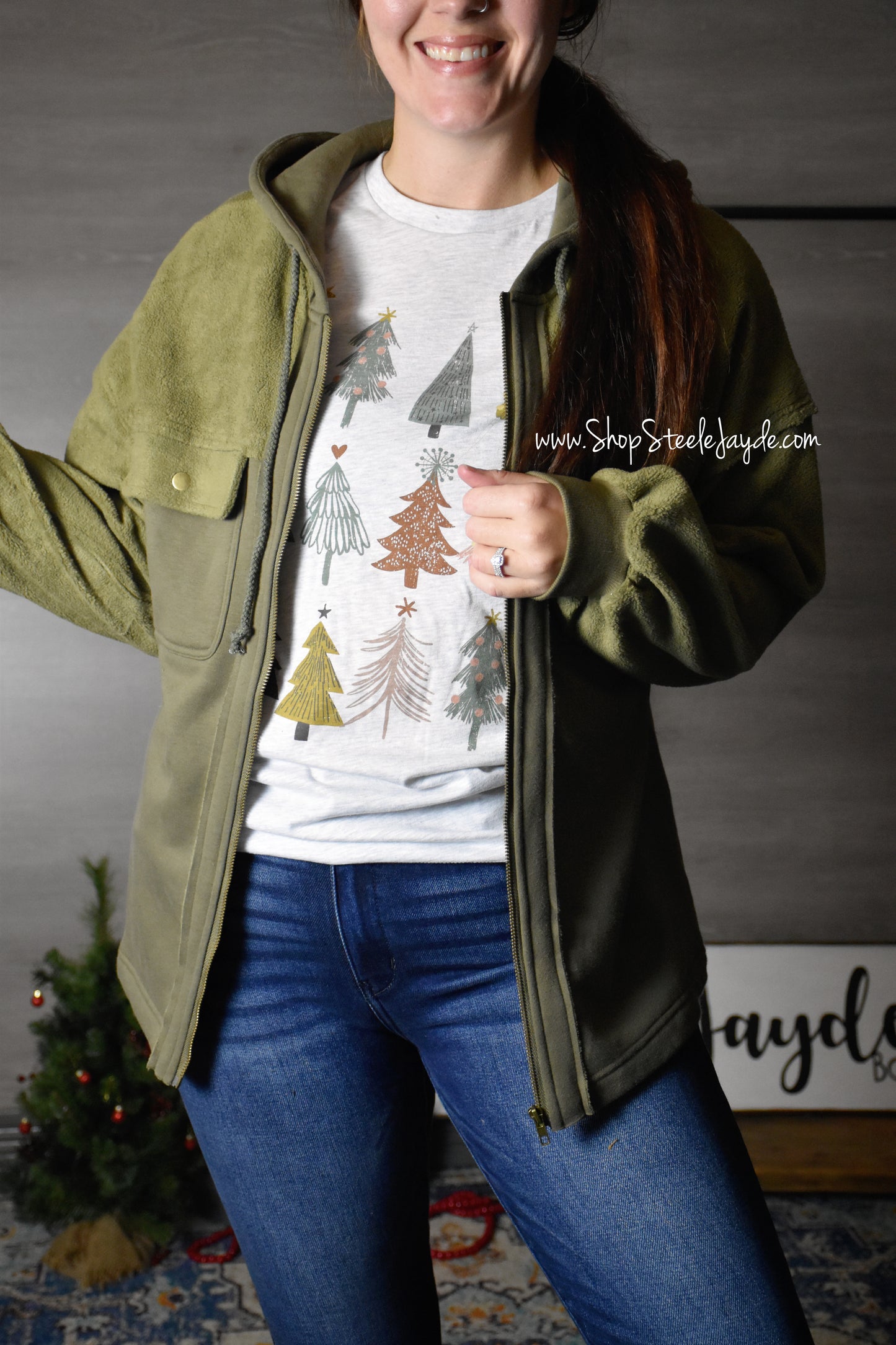 Cole Mixed Fabric Boyfriend Jacket {Olive}