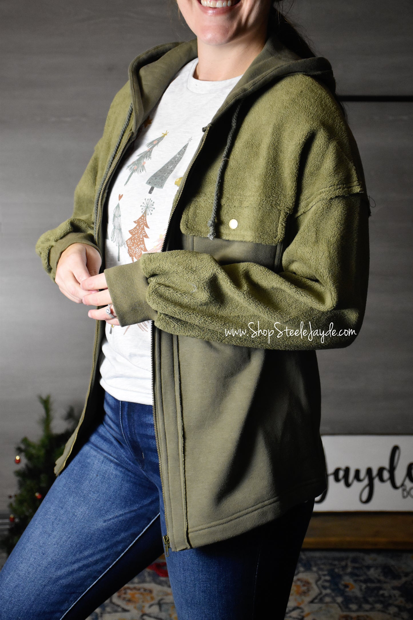 Cole Mixed Fabric Boyfriend Jacket {Olive}