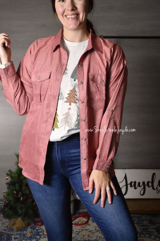 Dakota Premier Faux-Suede Shacket {Dusty Coral} CLEARANCE