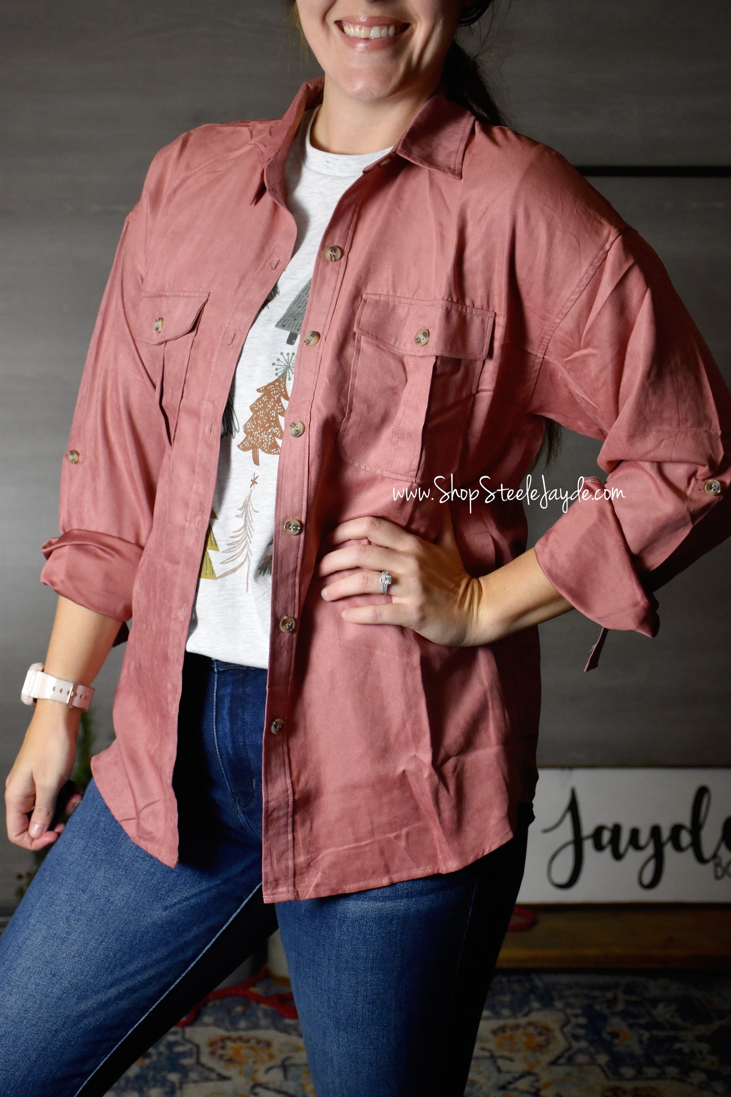 Dakota Premier Faux-Suede Shacket {Dusty Coral} CLEARANCE