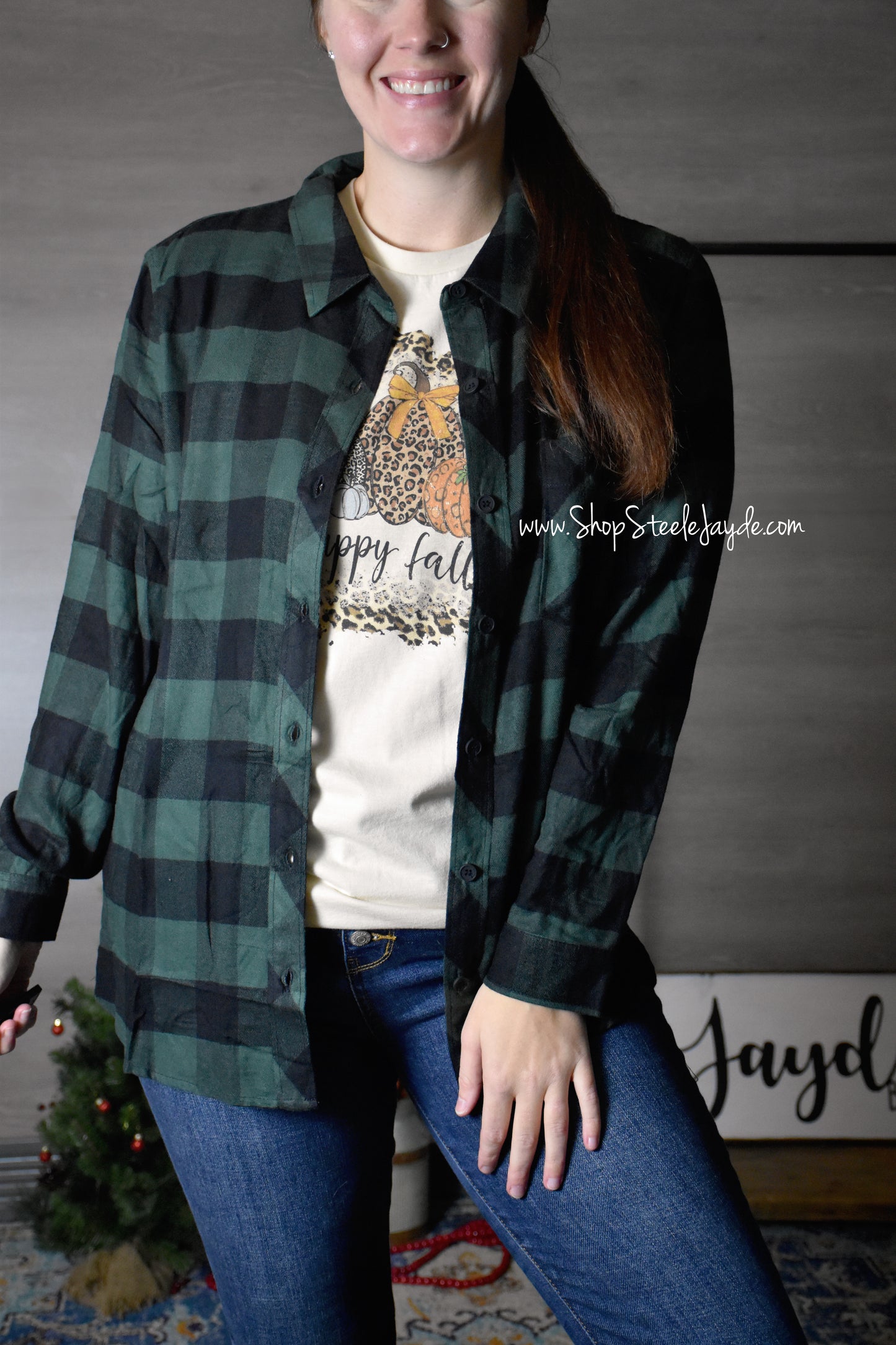 Dark Gingham Classic Flannel Top {Hunter} CLEARANCE
