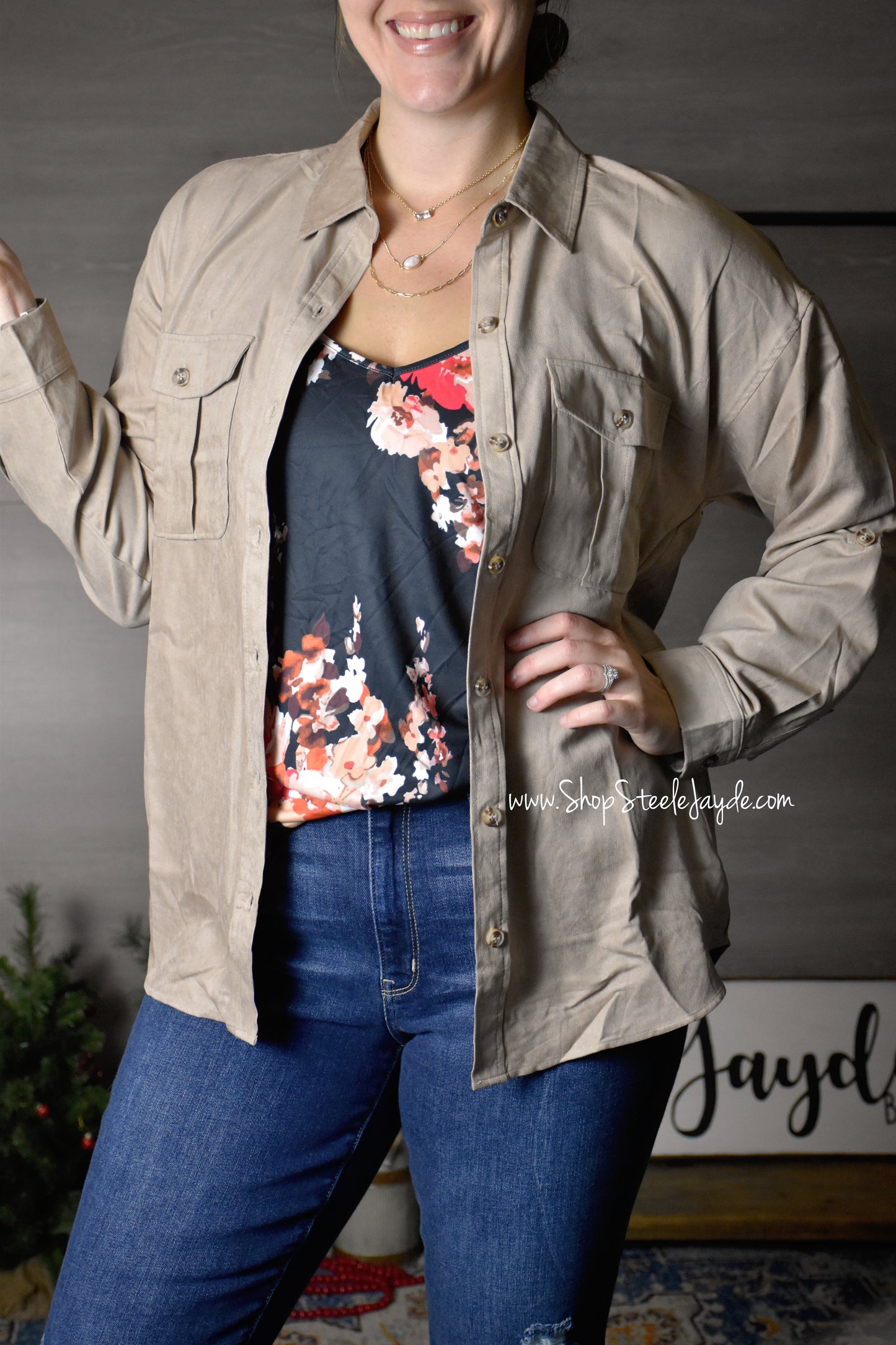Dakota Premier Faux-Suede Shacket {Taupe}