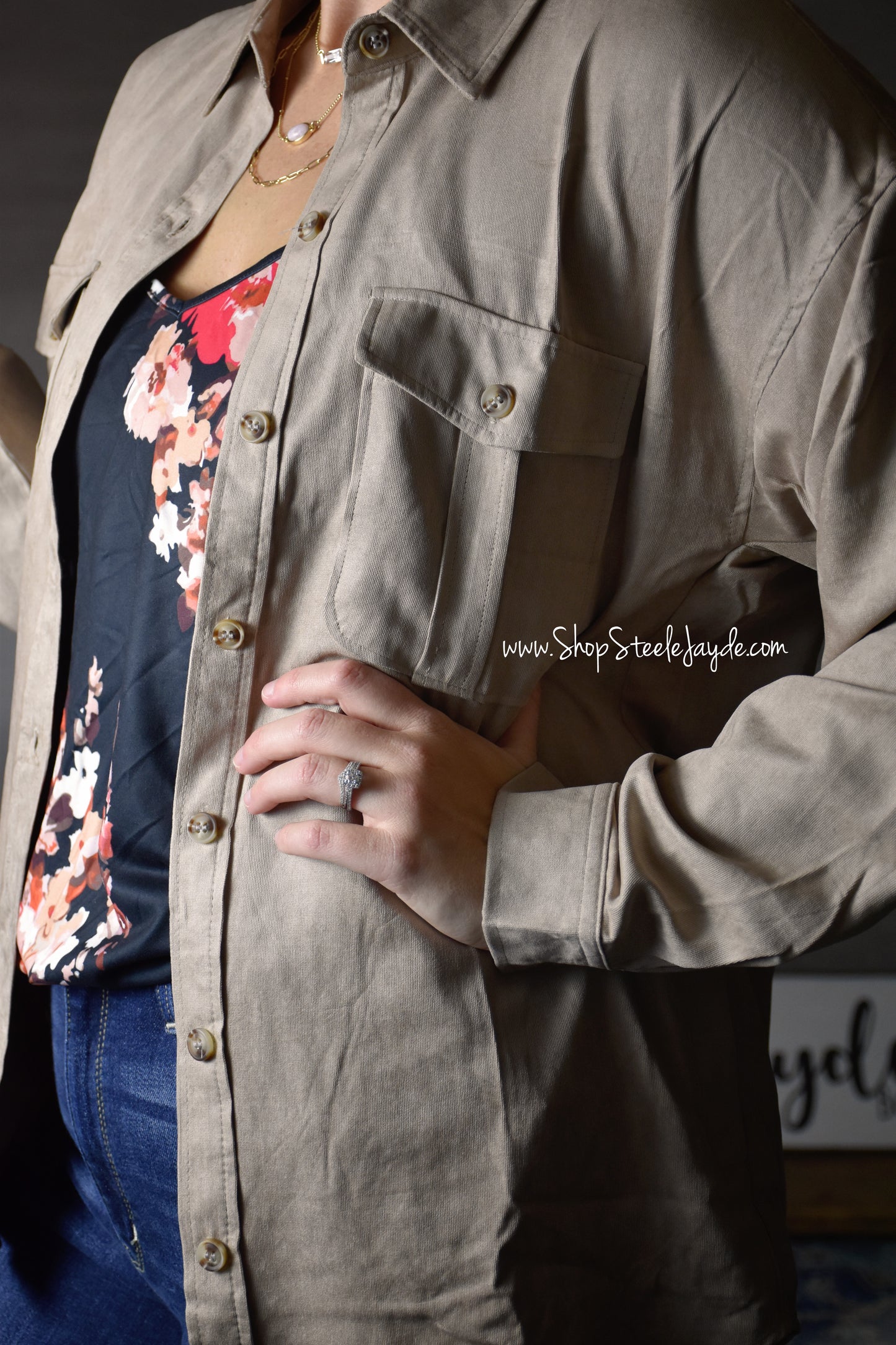 Dakota Premier Faux-Suede Shacket {Taupe}
