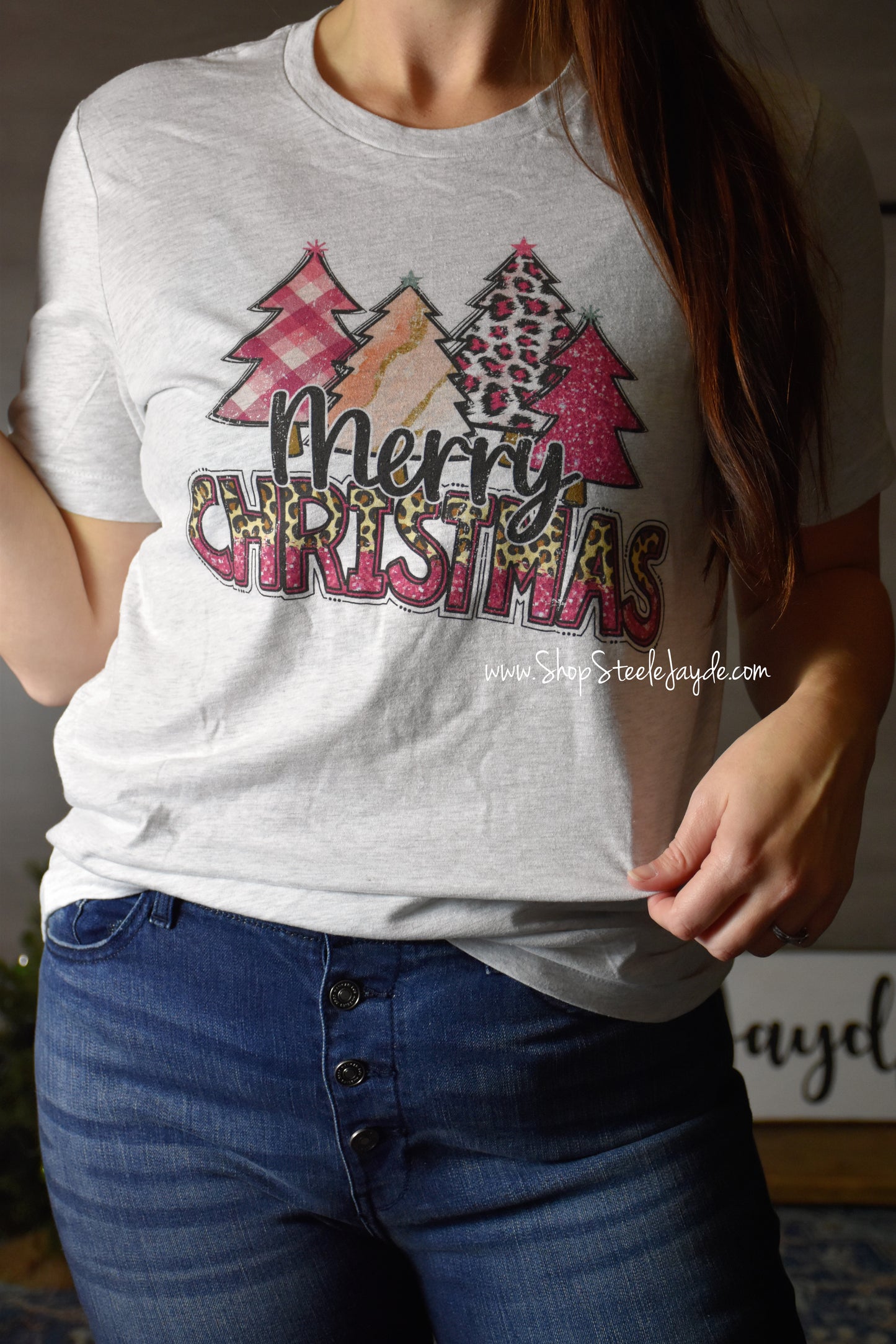 Pink Merry Christmas Trees Graphic Tee