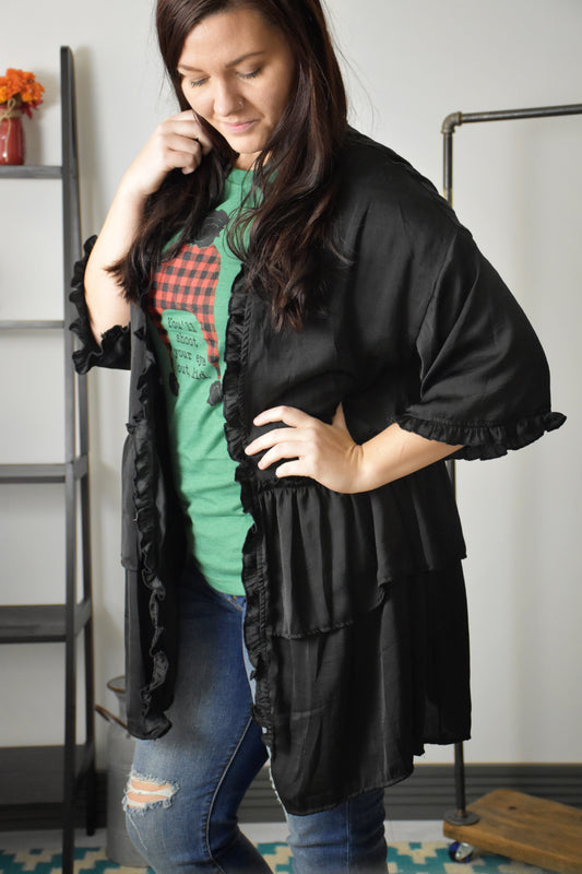 Ruffle Edge Sheer Cardigan {Satin Black} CLEARANCE