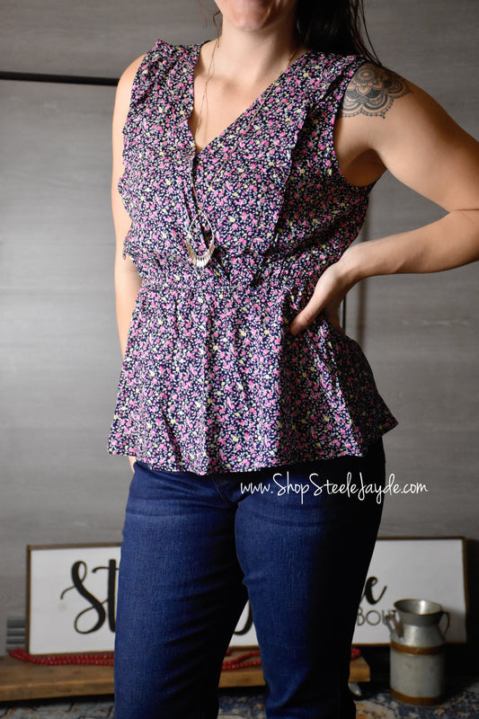 Peplum Floral Surplus Top CLEARANCE
