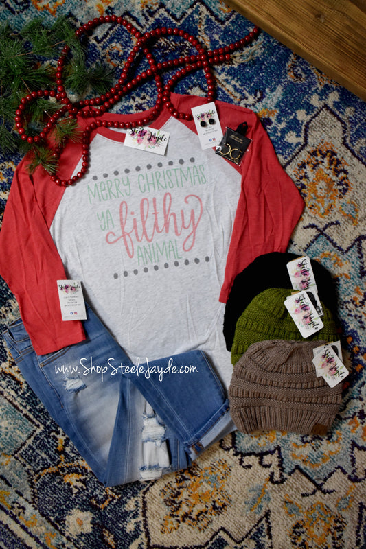 Filthy Animal Christmas Raglan {Red} {CLEARANCE}