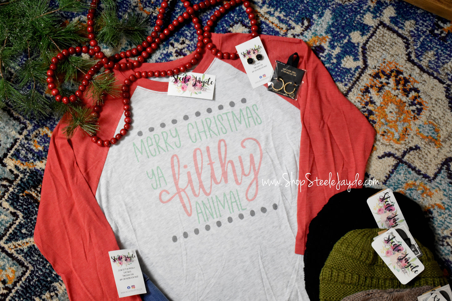 Filthy Animal Christmas Raglan {Red} {CLEARANCE}
