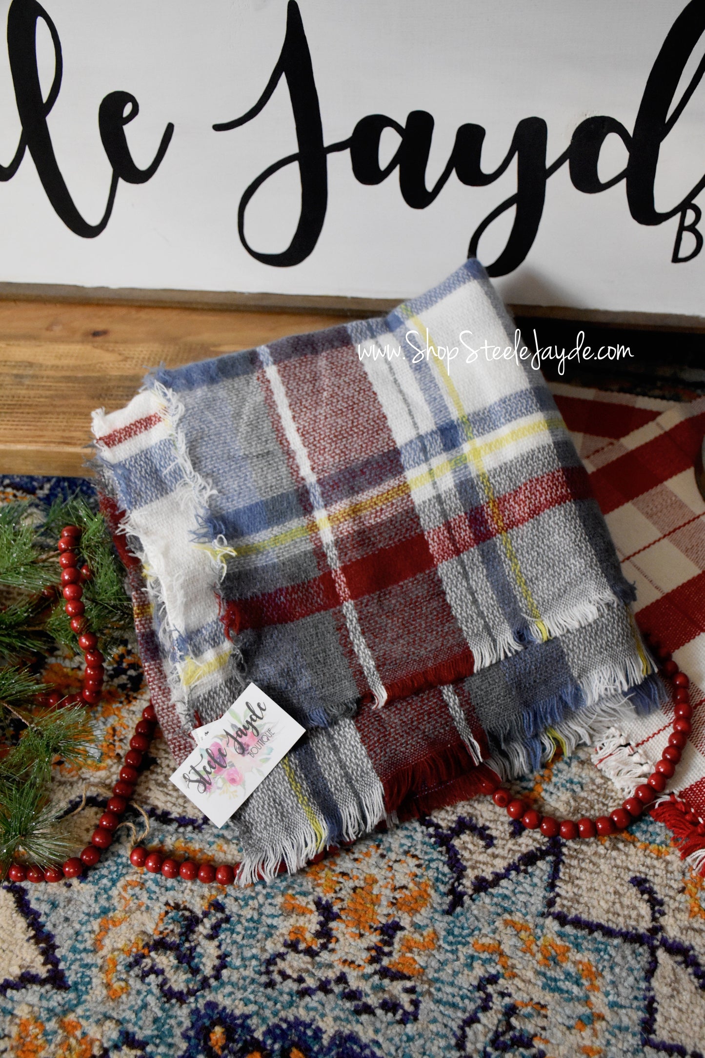 Wrap Me Up Blanket Scarf {Blue/Burgundy}