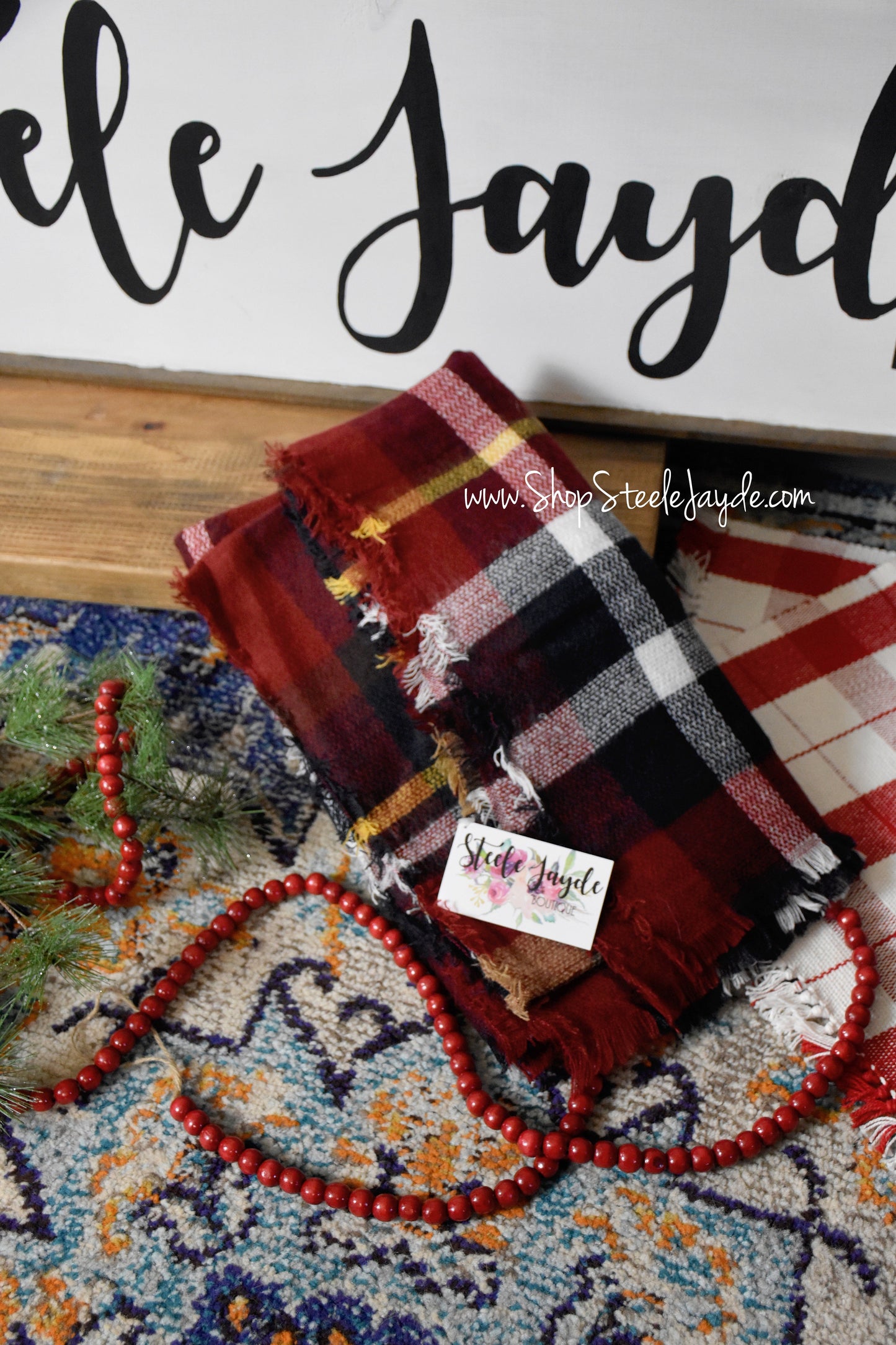 Wrap Me Up Blanket Scarf {Black/Red/Tan}