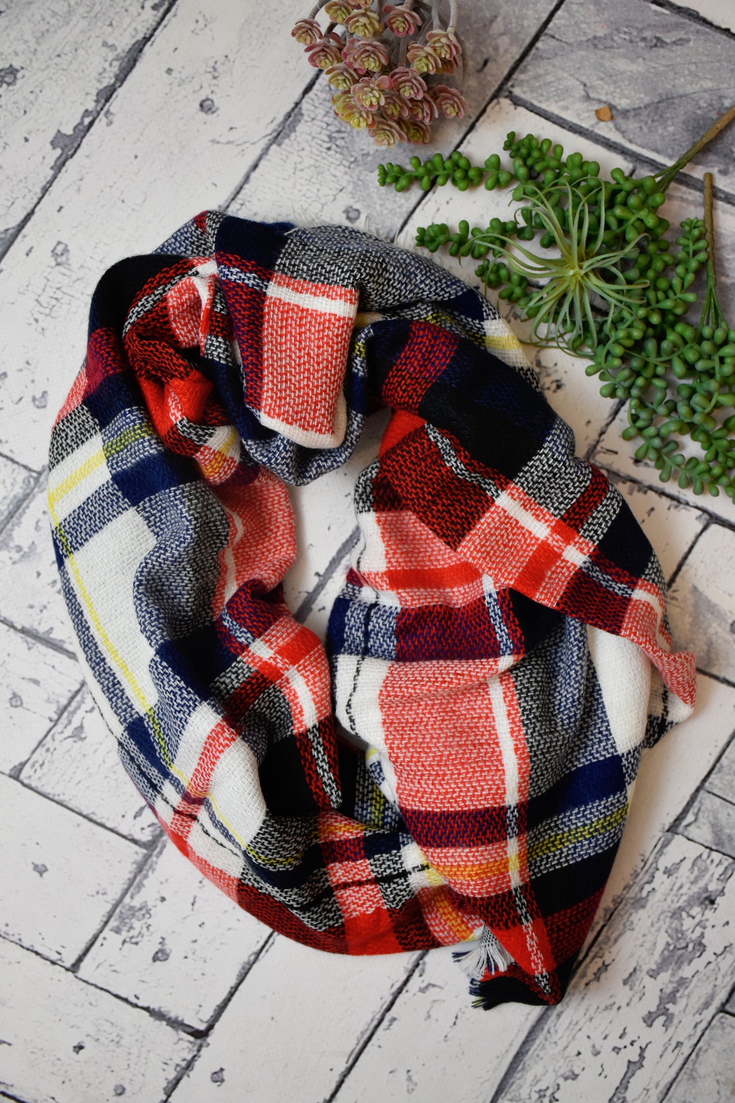 Oversized Blanket Scarf {White/Navy/Burgundy}