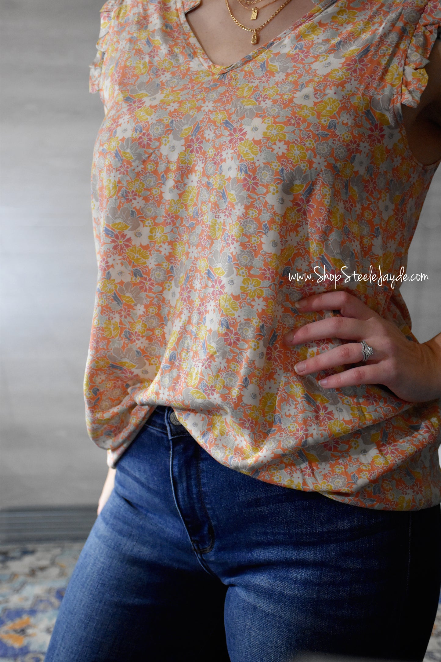 Poplin Floral Flowy Top CLEARANCE