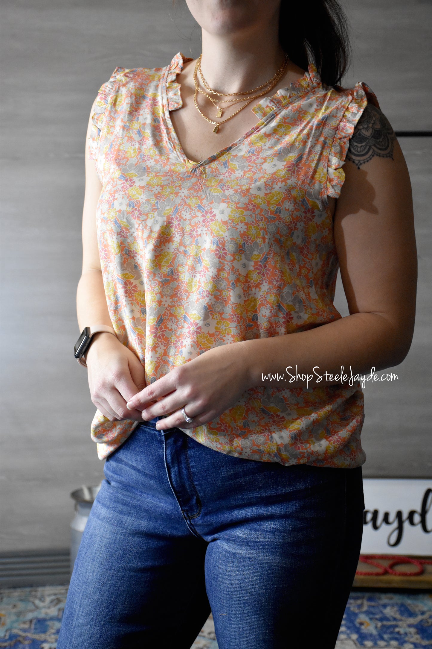 Poplin Floral Flowy Top CLEARANCE
