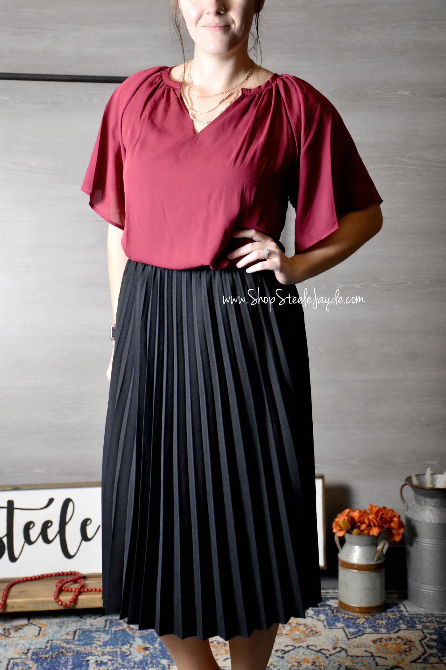 Savvy Pleated Midi Skirt
