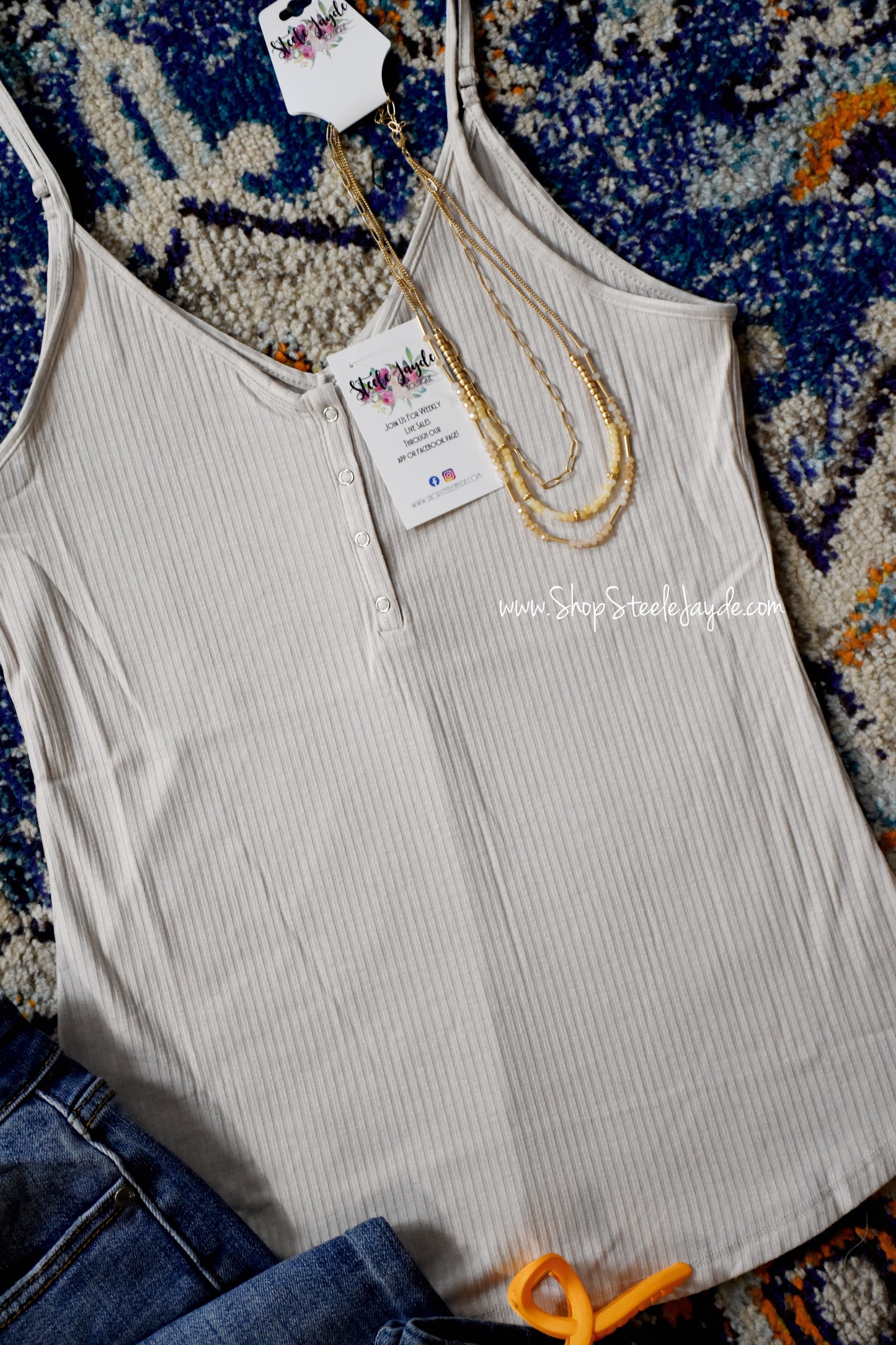 Winnie Ribbed Henley Cami Top {Beige} CLEARANCE