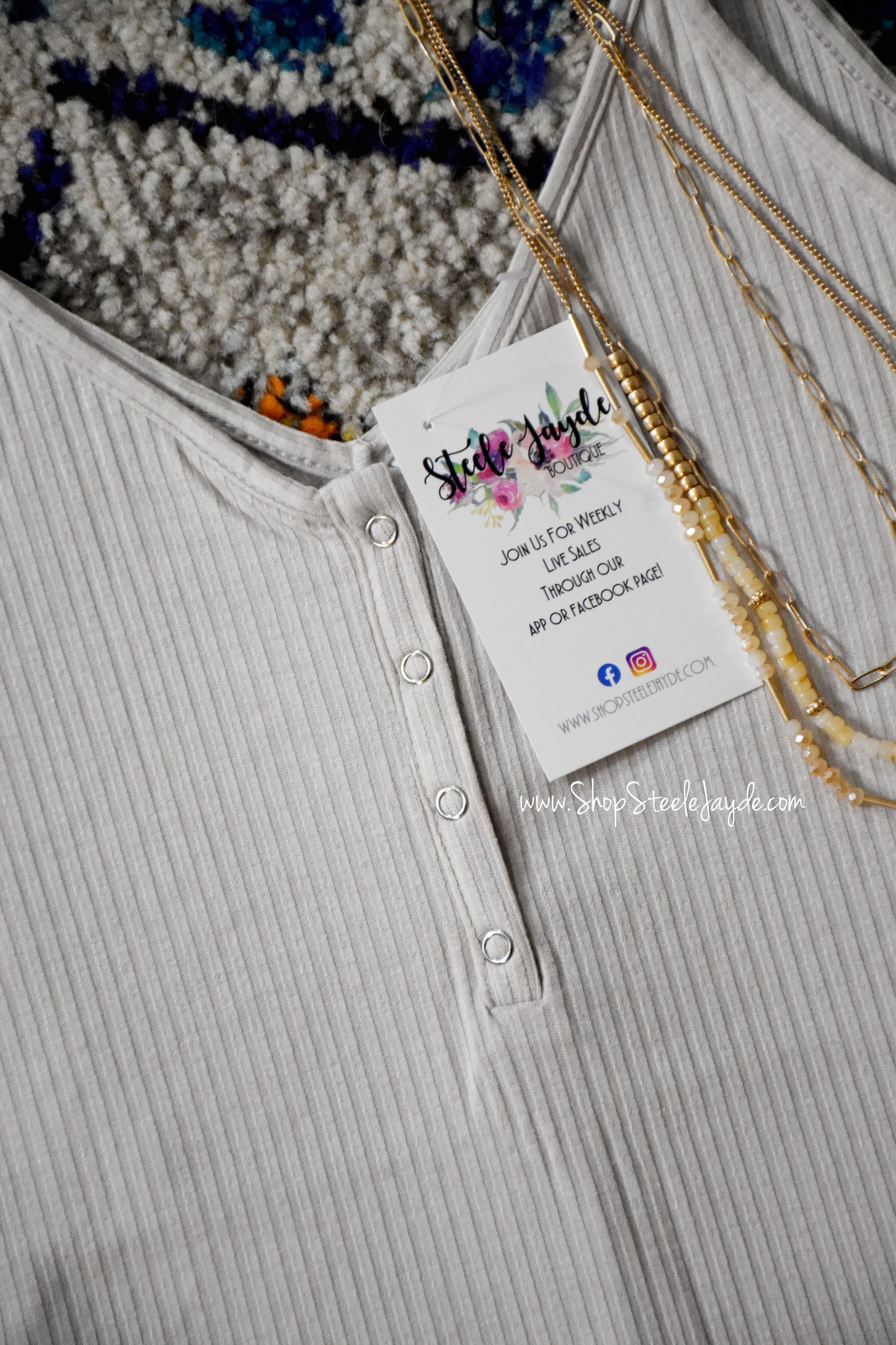 Winnie Ribbed Henley Cami Top {Beige} CLEARANCE