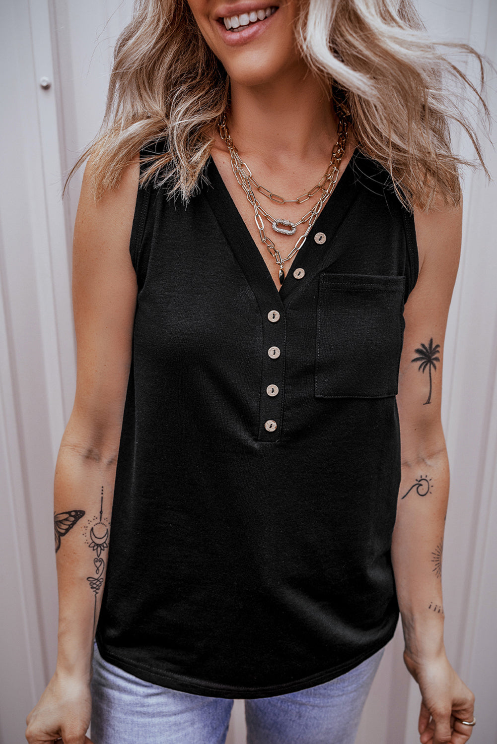 {SAMPLE SALE} *FINAL SALE* Black Henley Inspired Tank