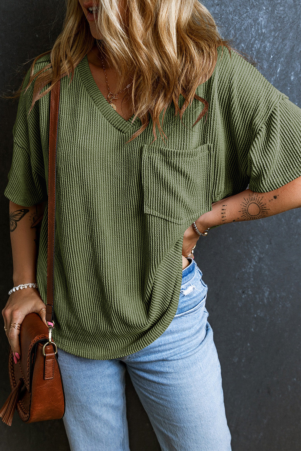 San Fran Ribbed Loose Top {Green}