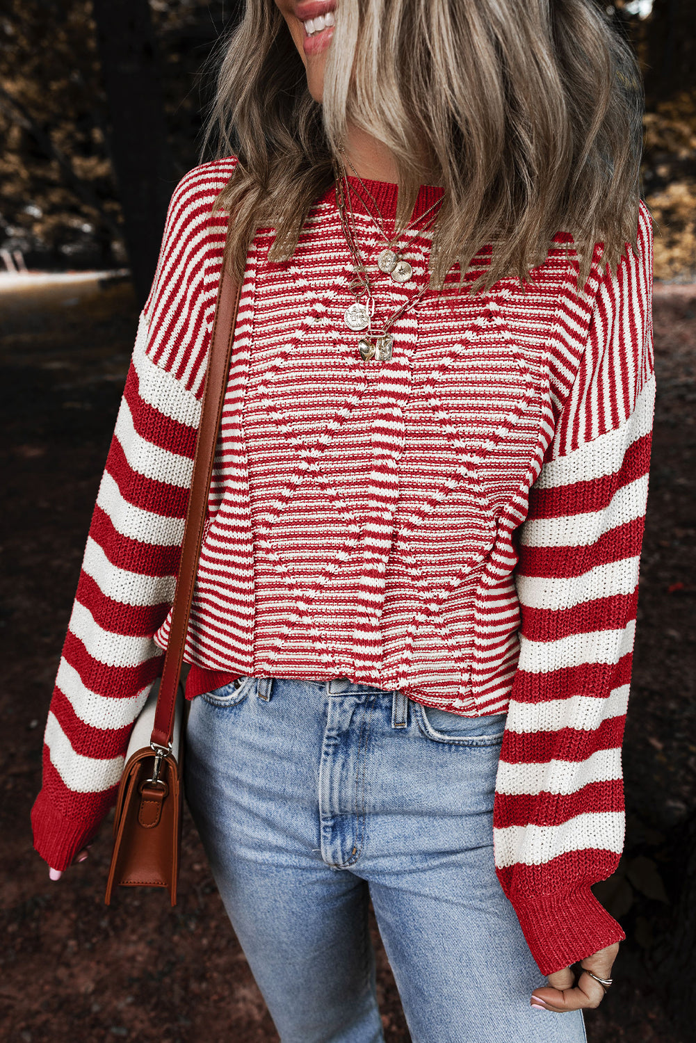 Red & White Knit Striped Sweater Top