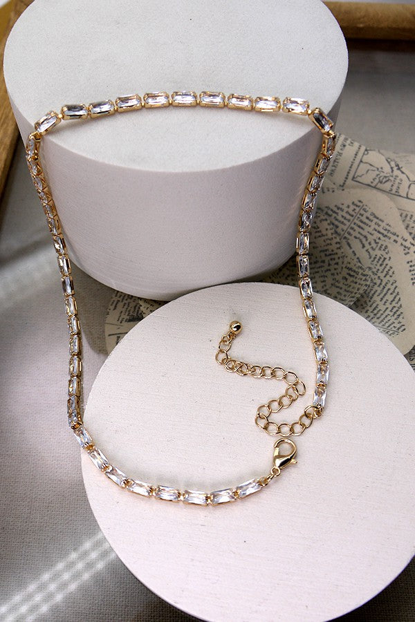 Thin Row Baguette Rhinestone Necklace
