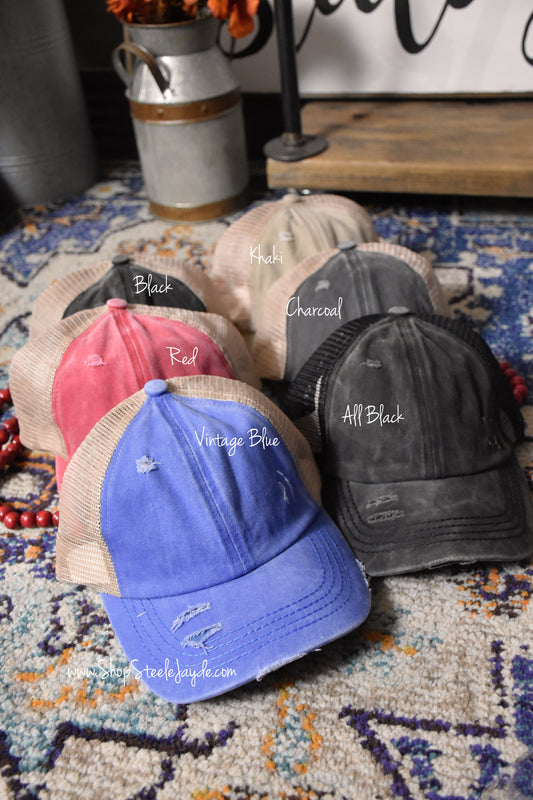 Vintage Crossed Band PonyTail Cap {Multiple Colors}