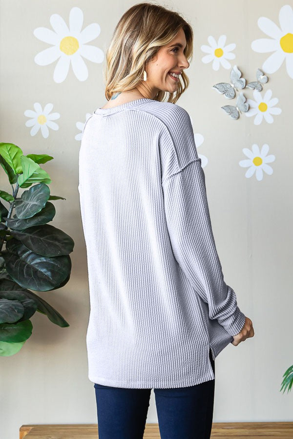 Throw & Go Ribbed Long Sleeve Top {Grey}