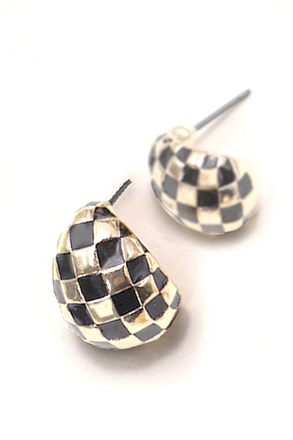 Checkered Half Moon Earring