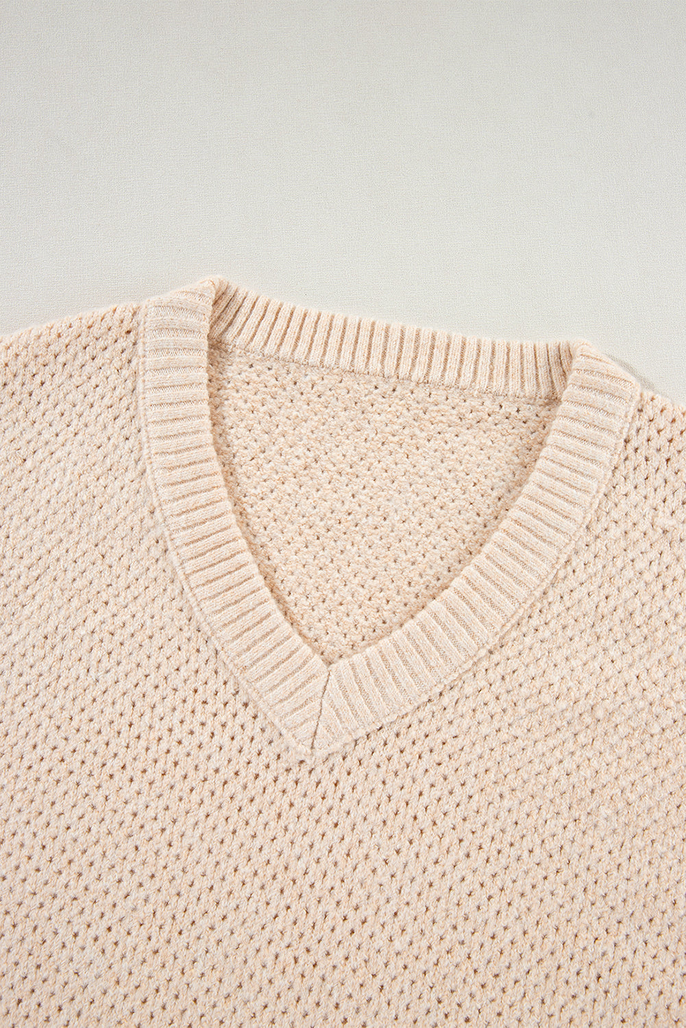 Loose Eyelet Knit V-Neck Top