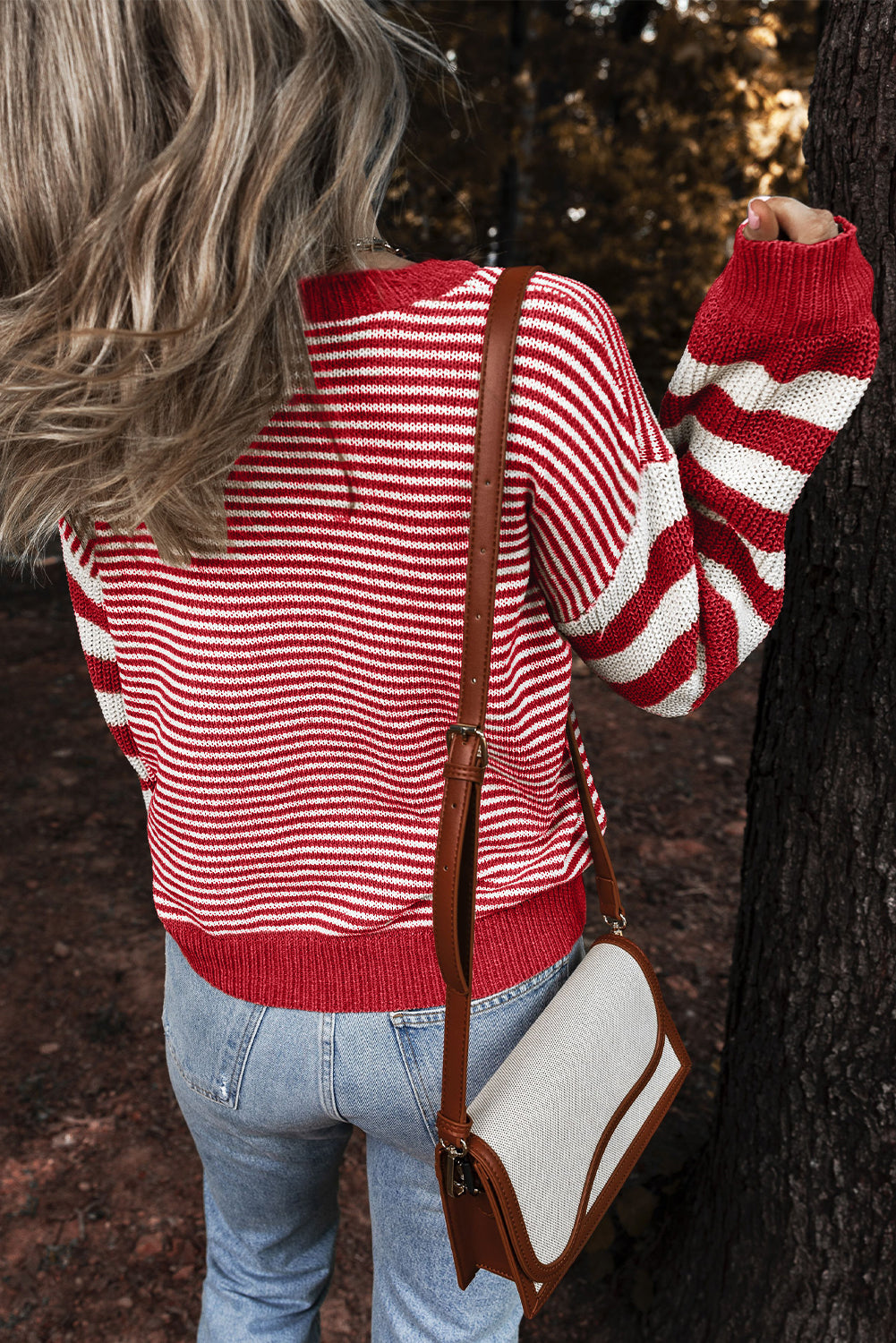 Red & White Knit Striped Sweater Top